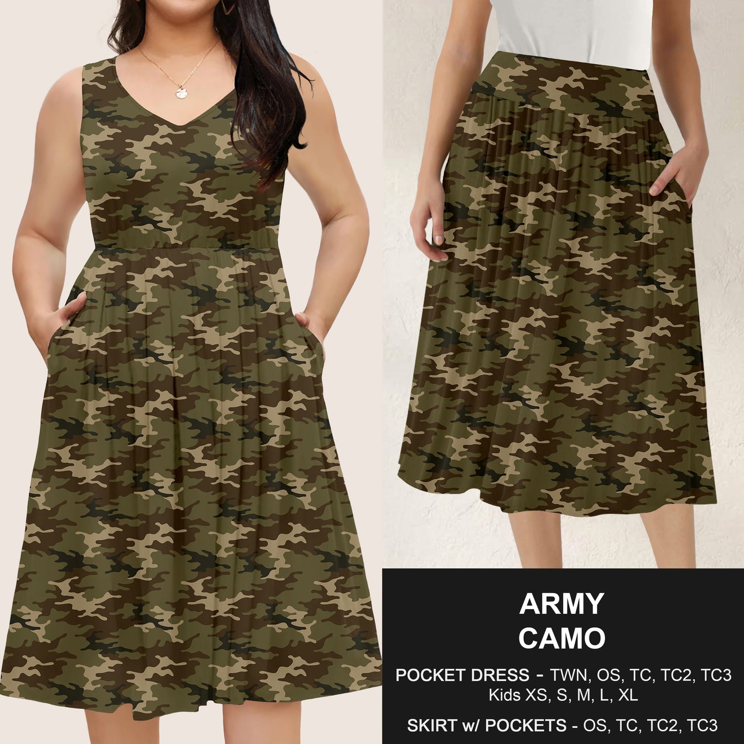 B285 - Preorder Army Camo Dress/Skirt with Pockets (Closes 4/15. ETA: mid June)