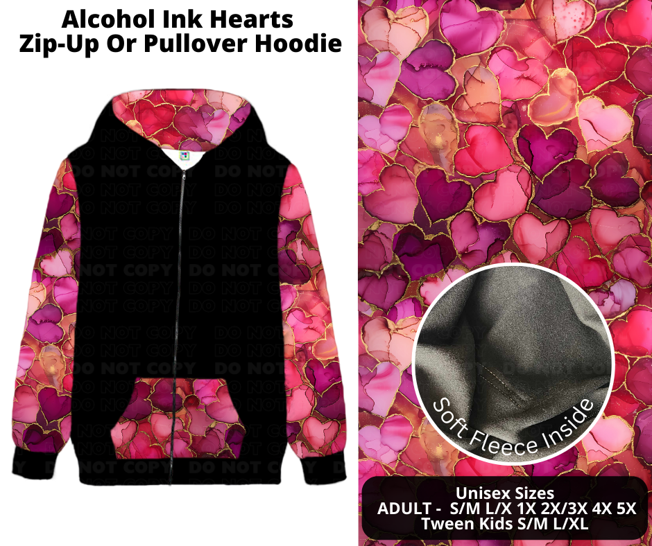 Preorder! Closes 11/28. ETA Feb. Alcohol Ink Hearts Zip-Up or Pullover Hoodie