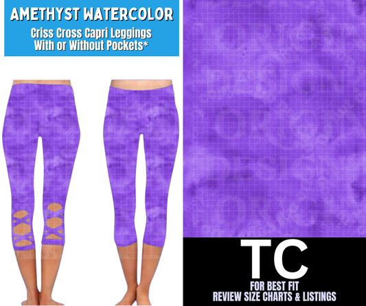 Amethyst Watercolor Criss Cross Capri w/ Pockets