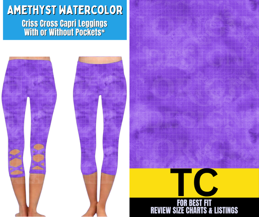 Amethyst Watercolor Criss Cross Capri w/ Pockets