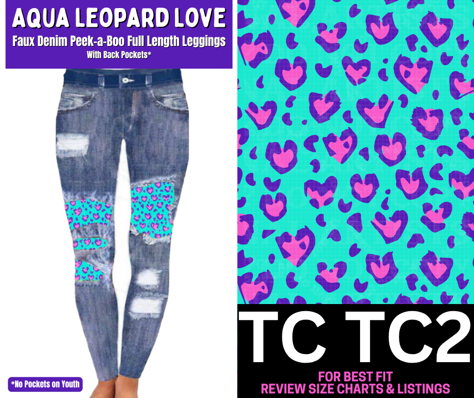 Aqua Leopard Faux Denim Full Length Peekaboo Leggings