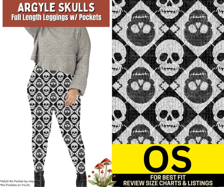 Argyle Skulls Leggings Choose Fleece or Traditional