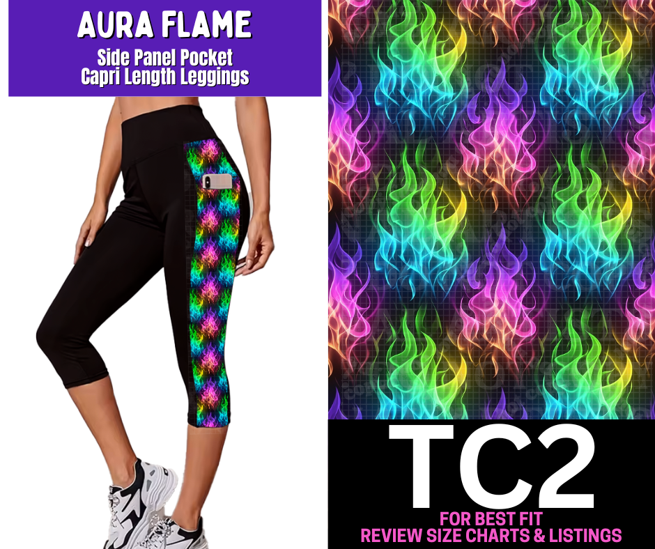Aura Flame Side Panel Pocket Capri Length Leggings
