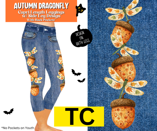 Autumn Dragonfly Capri Faux Denim w/ Side Leg Designs