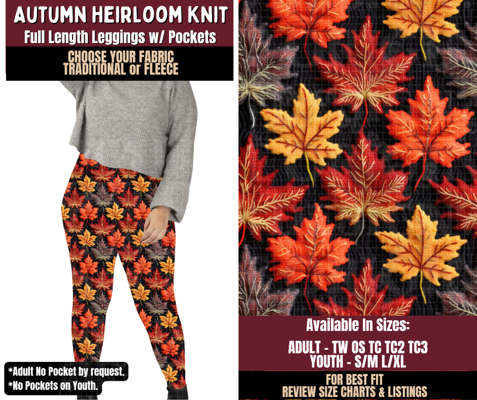 Preorder! Closes 7/22. ETA Oct. Autumn Heirloom Knit Leggings Choose Fleece or Traditional