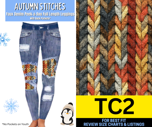 Autumn Stitches Faux Denim Full Length Peekaboo Leggings