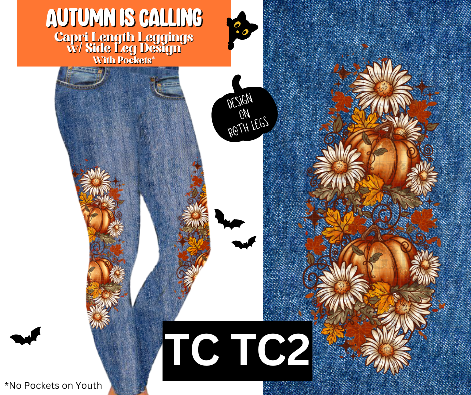 Autumn Is Calling Full Length Faux Denim w/ Side Leg Designs