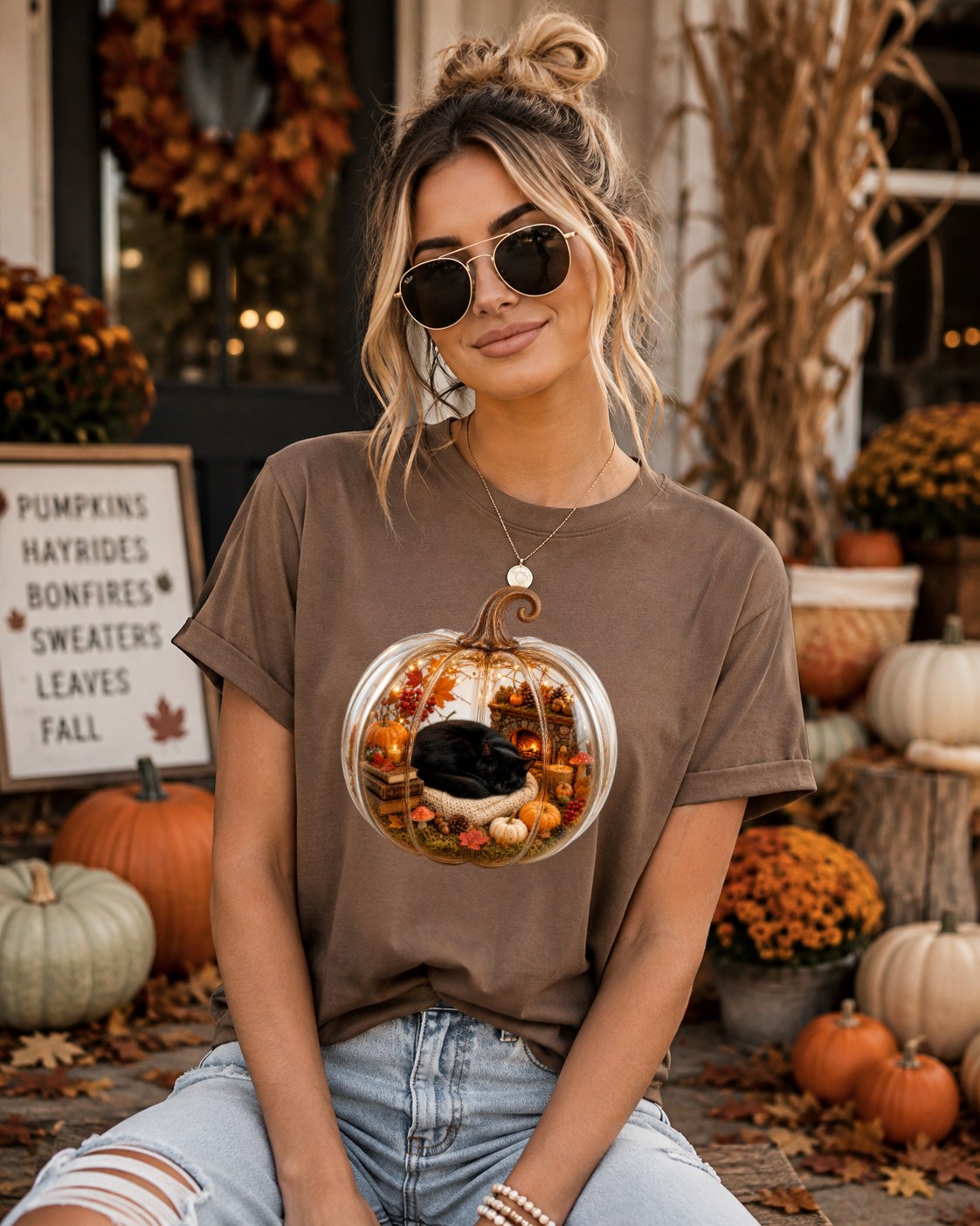 Cozy Pumpkin Black Cat Tshirt