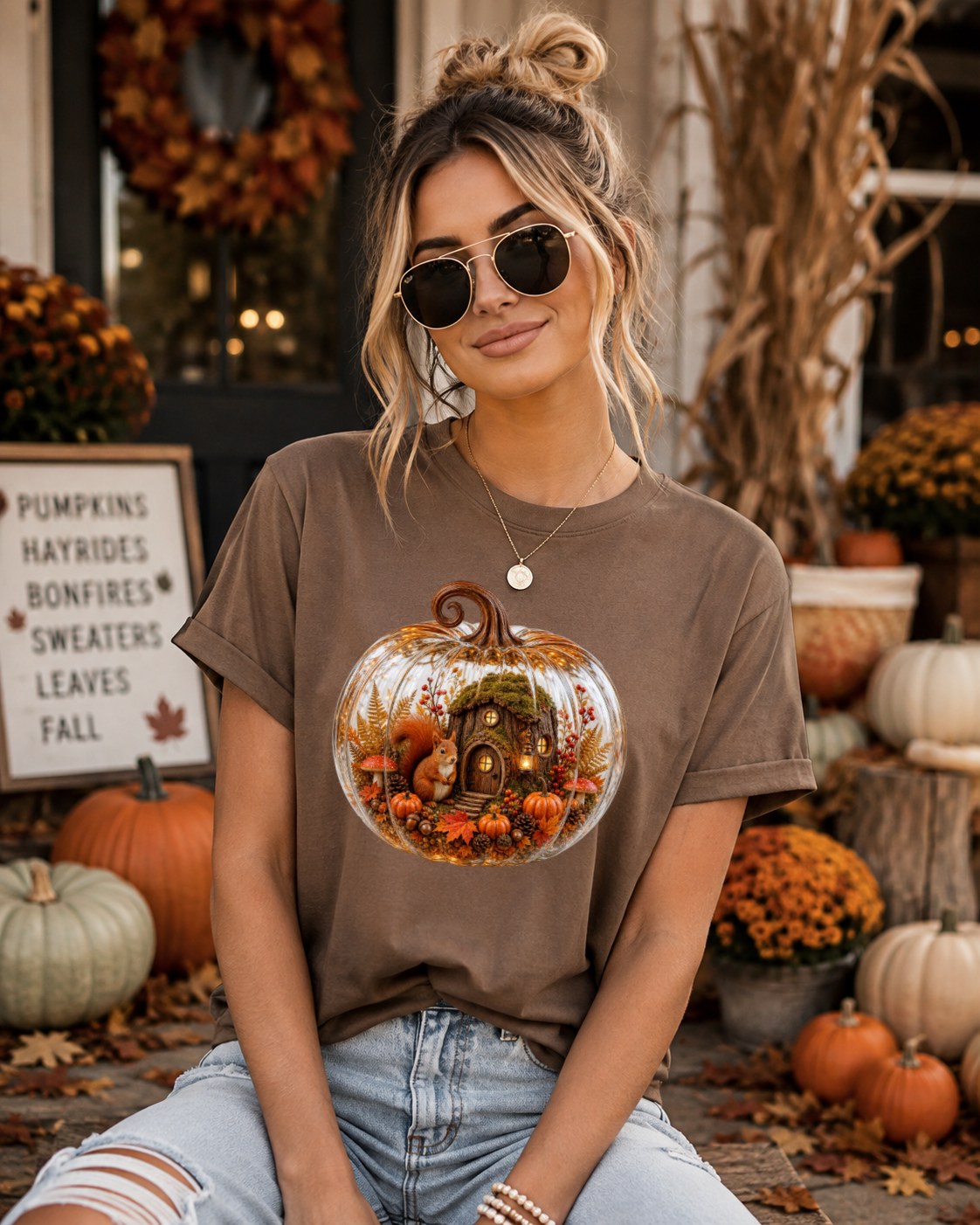 Cozy Pumpkin Red Squirrel Tshirt