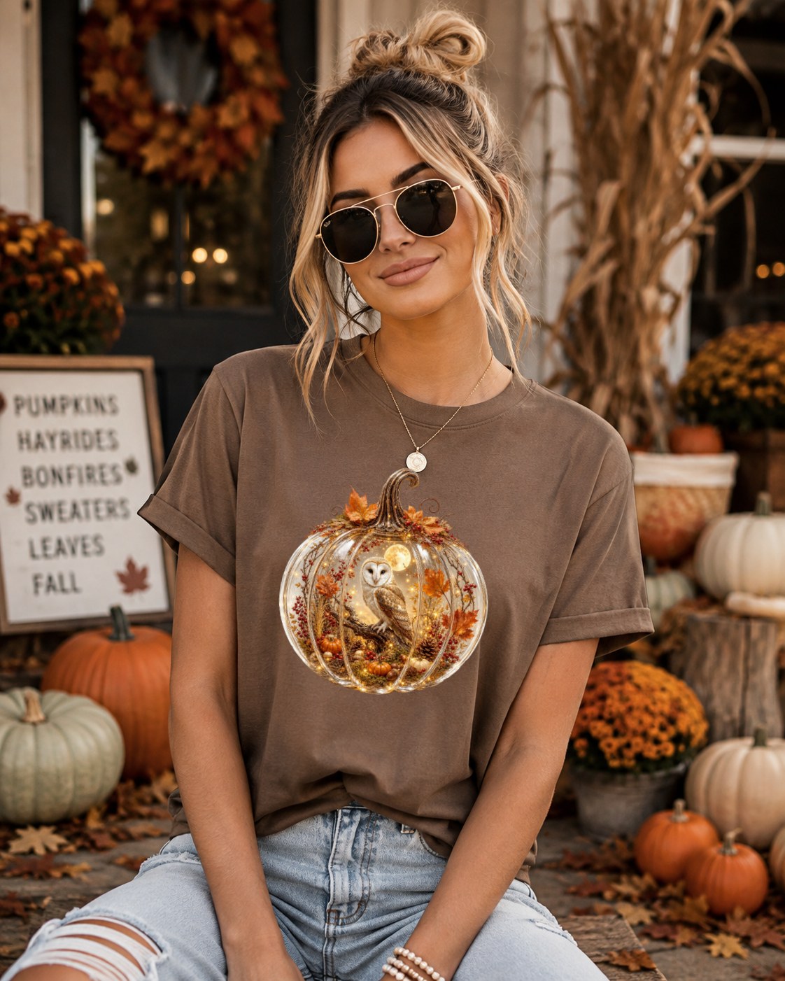 Cozy Pumpkin Owl Tshirt