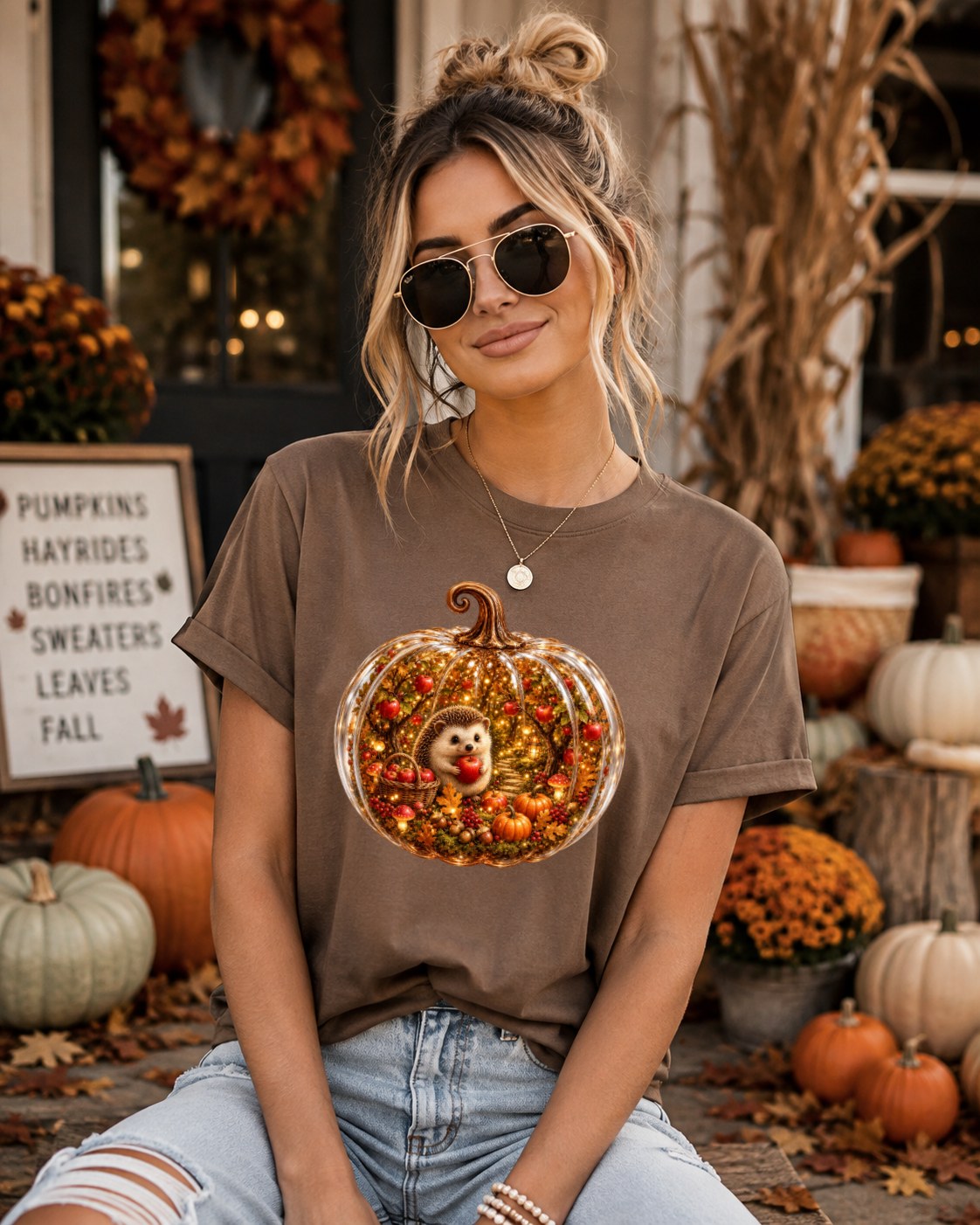 Cozy Pumpkin Hedgehog Tshirt