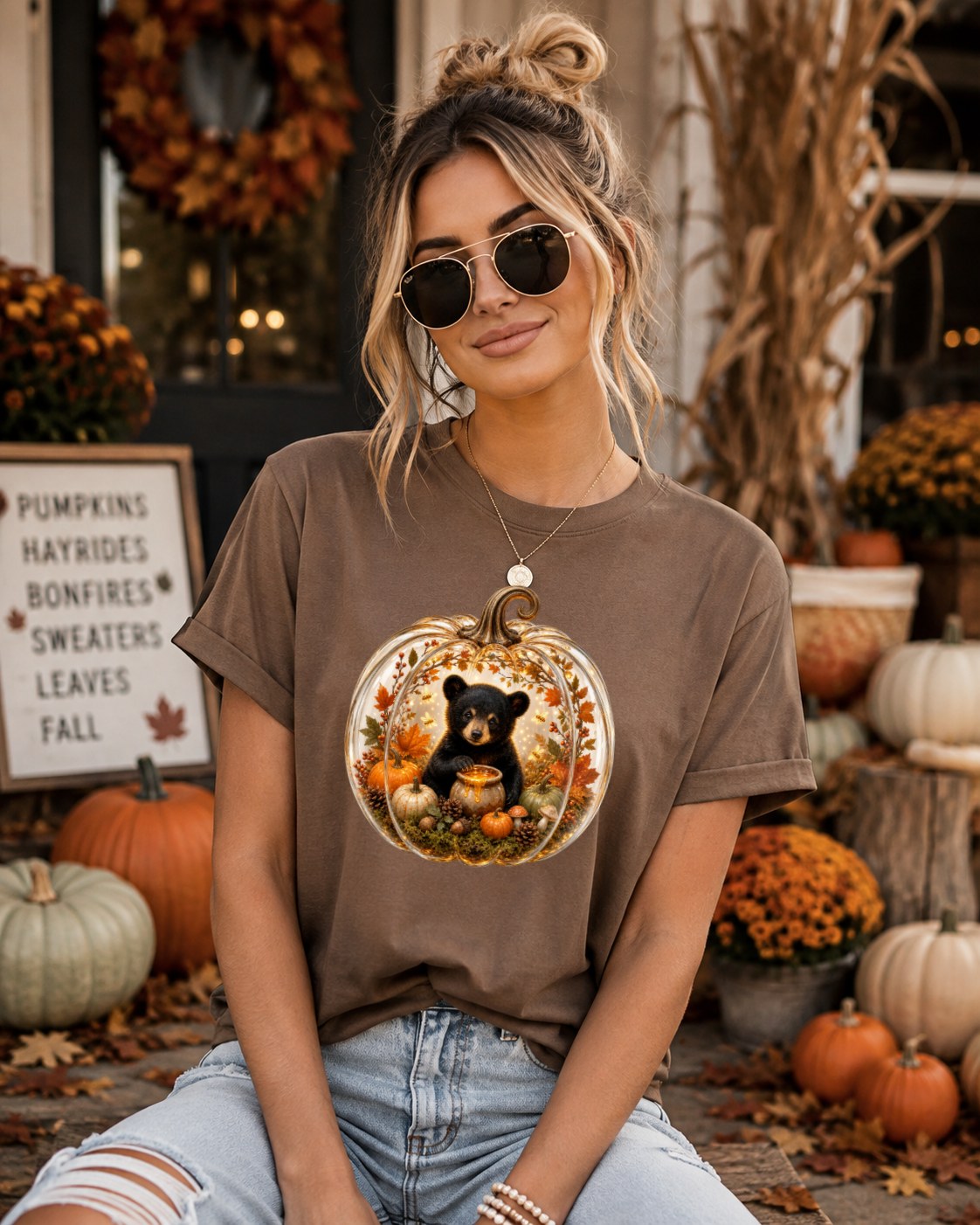 Cozy Pumpkin Black Bear Tshirt