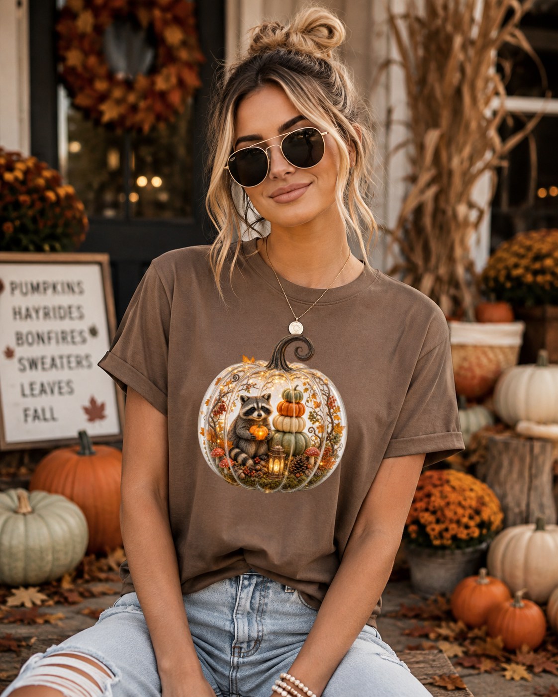 Cozy Pumpkin Raccoon Tshirt