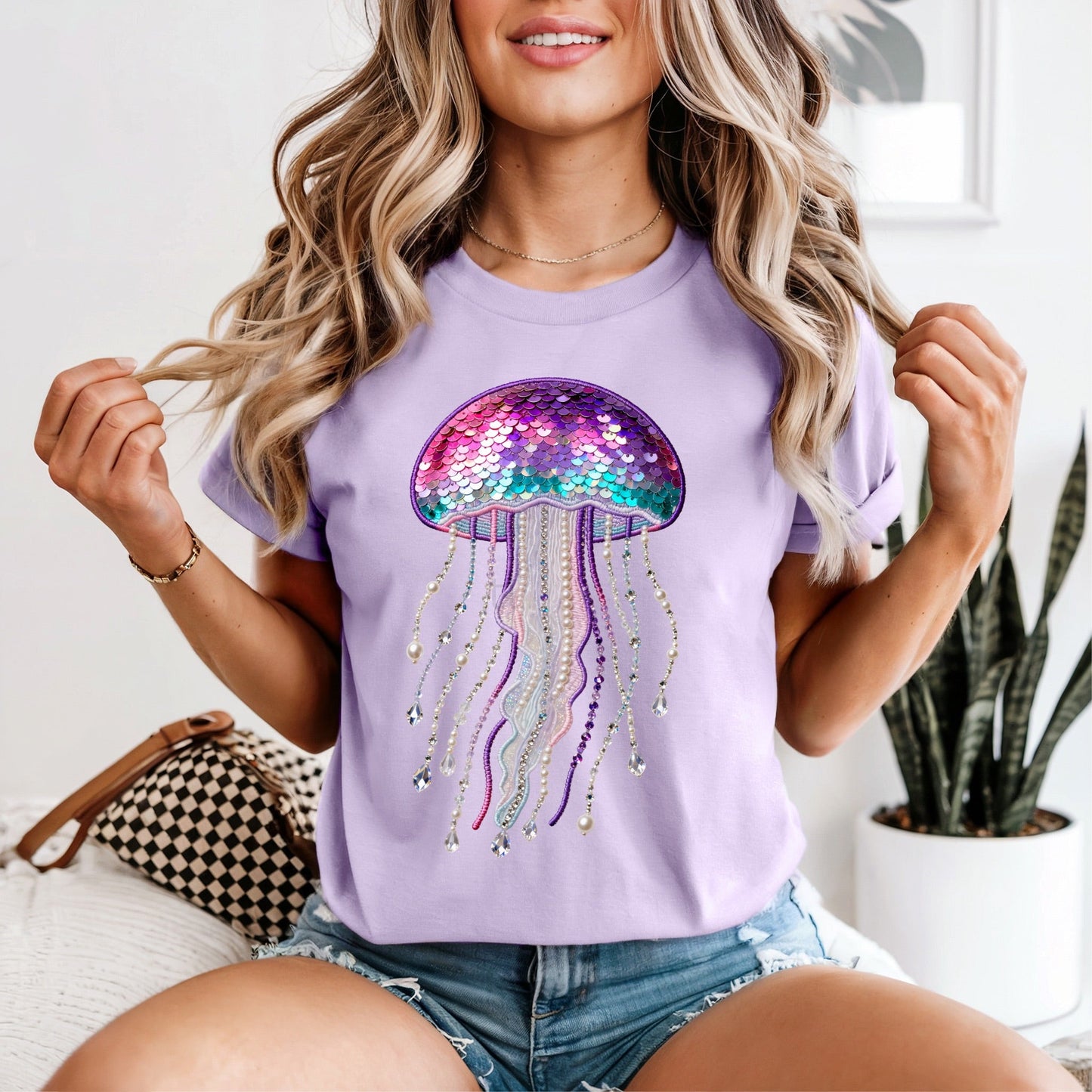 Faux Sequin Jelly Fish Tshirt