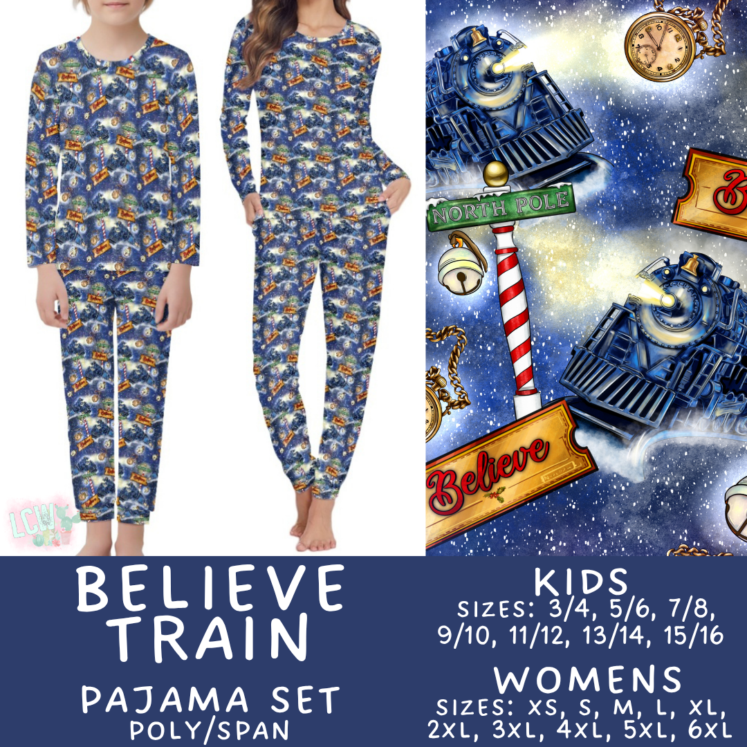 Batch #584 - Christmas Family Pajamas - Closes 9/11 - ETA mid Nov - Believe Train Womens & Kids Pajama Set