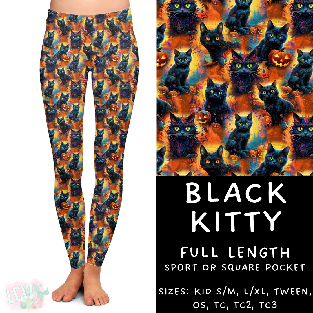 Ready to Ship - Black Kitty Full Length Leggings - Square Pocket TC2