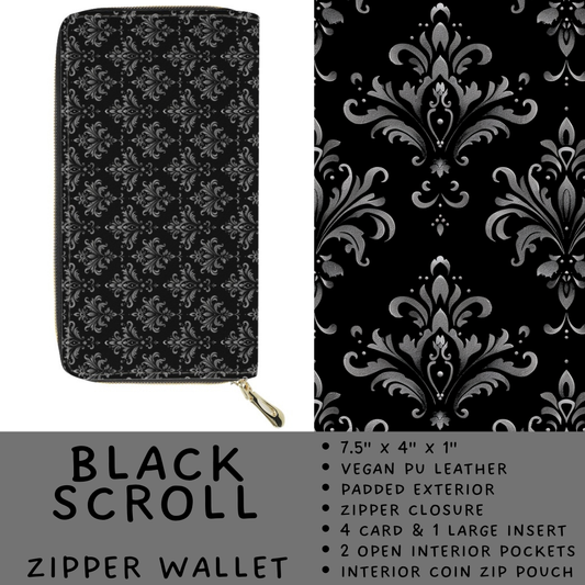 Batch #460 - Zip It Collection - Closes 12/5 - ETA late Jan - Black Scroll Zipper Wallet