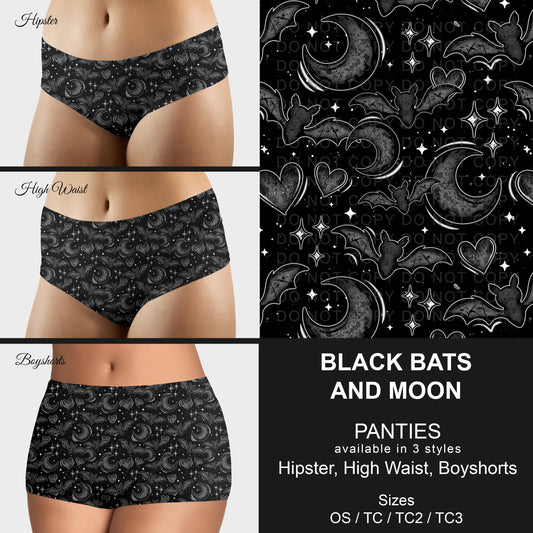 B306 - Preorder Black Bats and Moon Panties (Closes 8/07. ETA mid October)