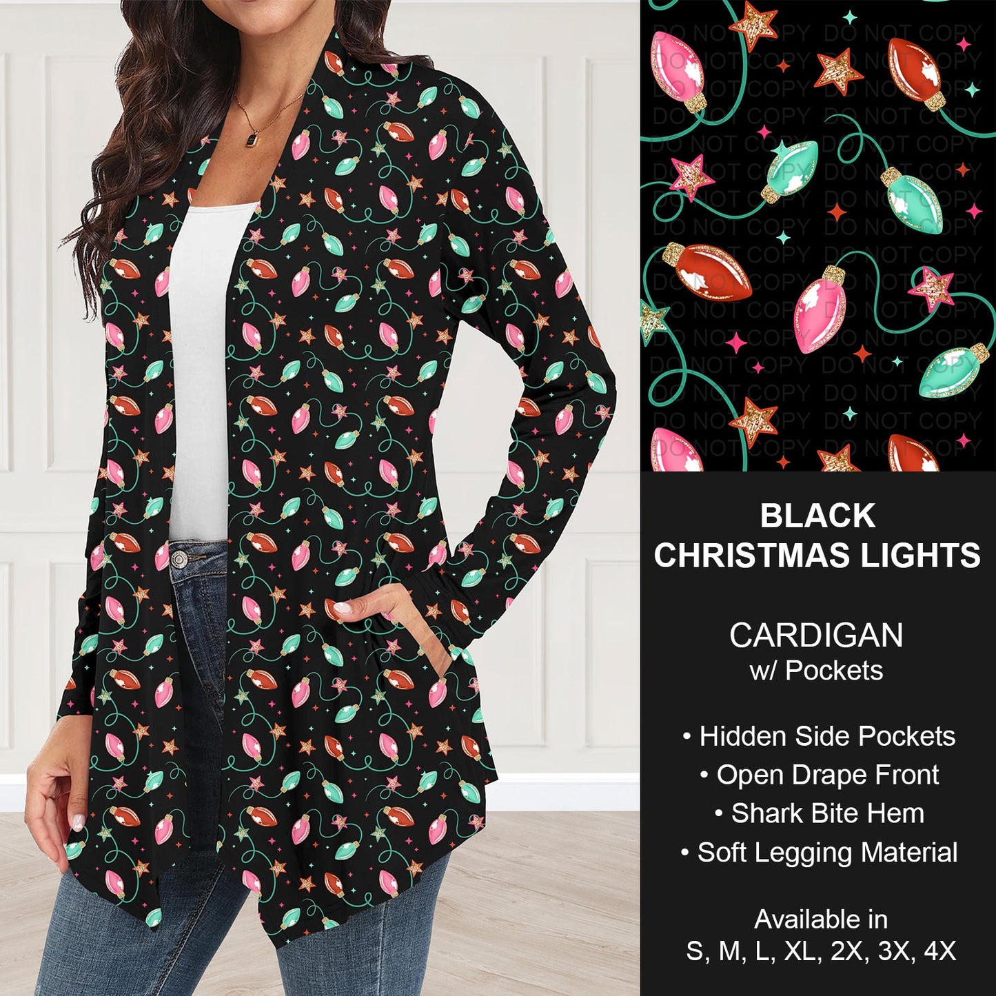 B303 - Preorder Black Christmas Lights Cardigan w/ Pockets (Closes 7/26. ETA: early Oct.)