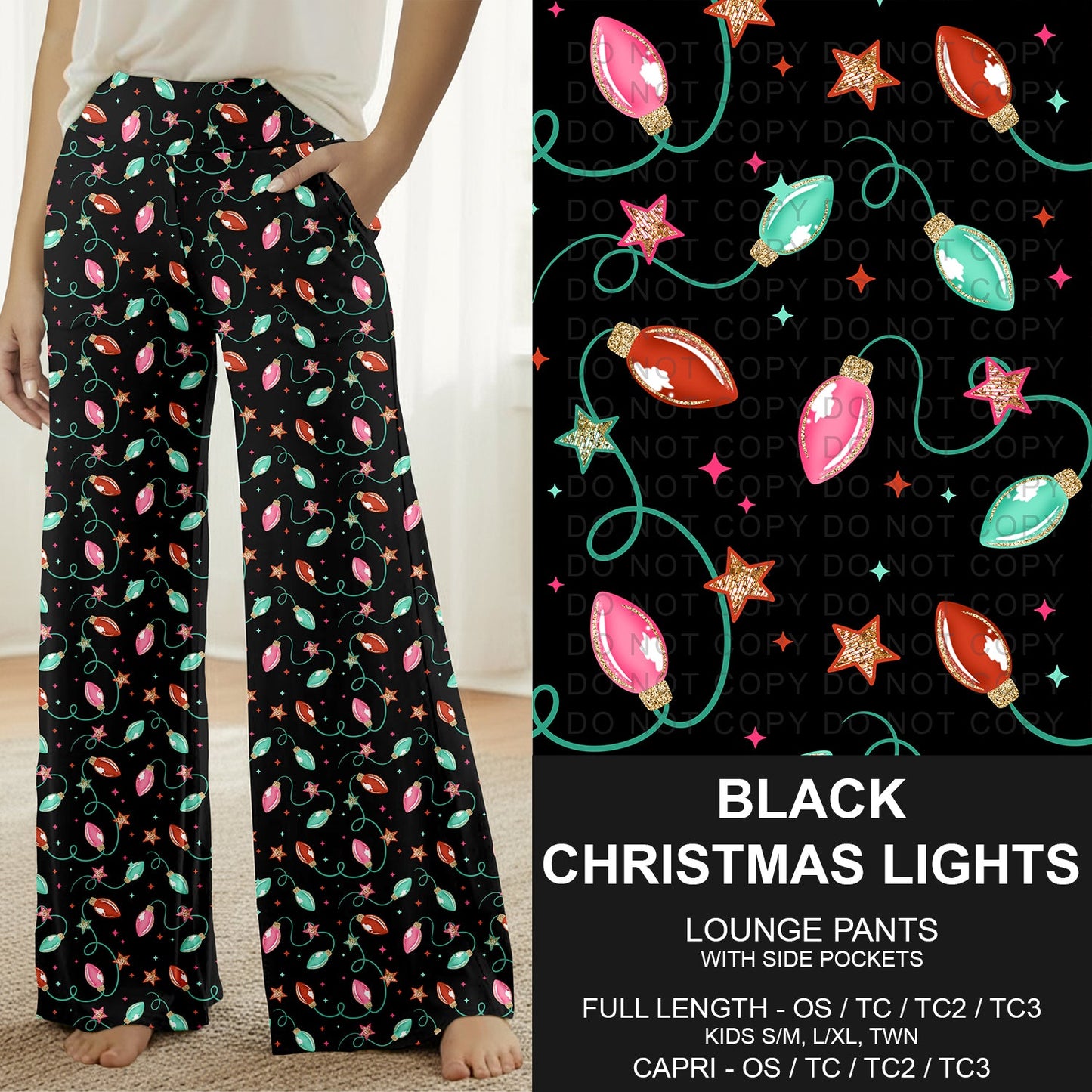 B303 - Preorder Black Christmas Lights Lounge Pants (Closes 7/26. ETA: early Oct.)