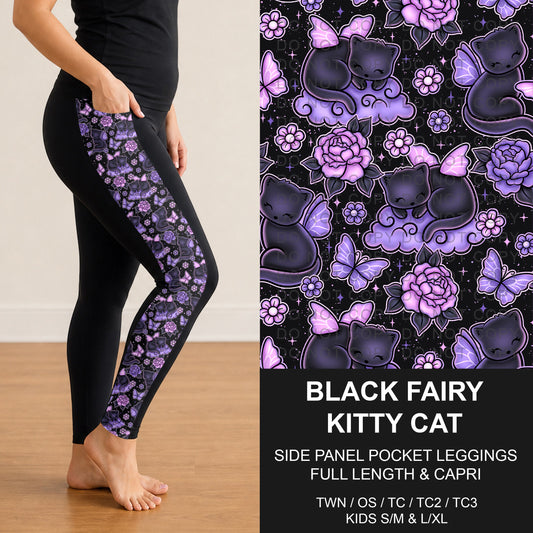 B300 - Preorder Black Fairy Kitty Cat Side Panel Pocket Leggings (Closes 7/15. ETA: mid Sept.)