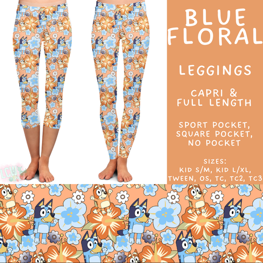Batch #555 - Cool Characters 7 - Closes 7/13 - ETA mid Sept - Blue Floral Full and Capri Length Leggings