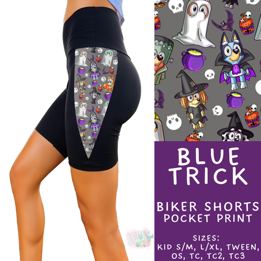 Batch #568 - Halloween Spooky Sets 3 - Closes 8/12 - ETA early October - Blue Trick Side Panel Biker Shorts