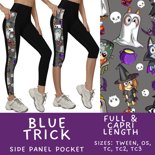 Batch #568 - Halloween Spooky Sets 3 - Closes 8/12 - ETA early October - Blue Trick Pattern Side Pocket Capris & Leggings