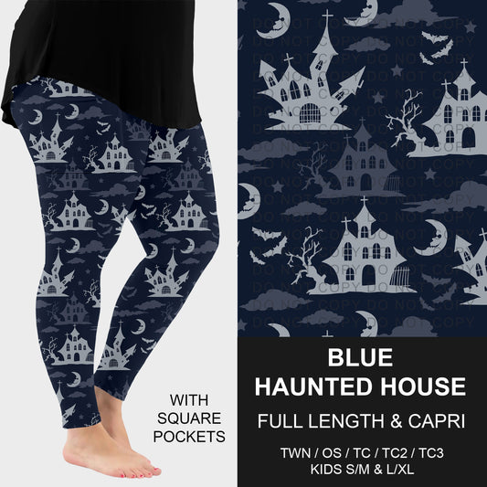 B305 - Preorder Blue Haunted House Leggings w/ Pockets (Closes 8/02. ETA: early Oct.)