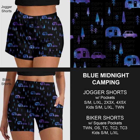 B281 - Preorder Blue Midnight Camping Jogger/Biker Shorts (Closes 3/25. ETA: early June)