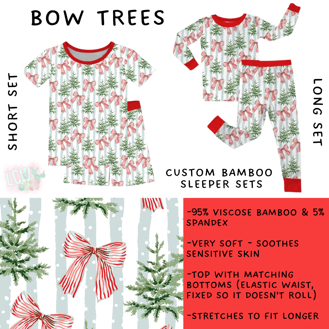 Batch #593 - Little Dreamers Christmas 3 - Closes 10/2 - ETA late Nov - Bow Trees Bamboo Short and Long Sleeper Set