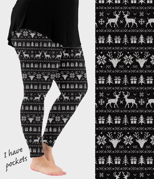 RTS - BW Christmas Sweater Leggings w/ Pockets