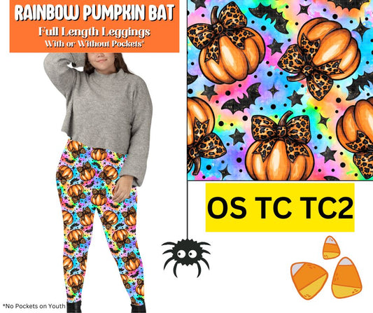 Rainbow Pumpkin Bat Full Length Leggings w/ Pockets