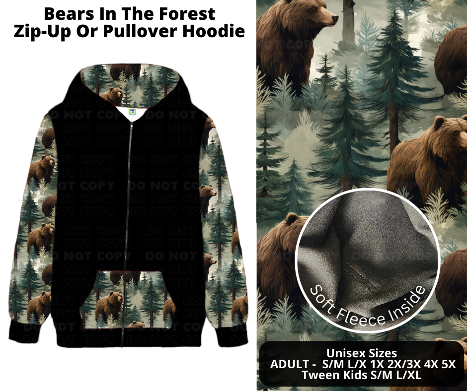 Preorder! Closes 11/27. ETA Feb. Bears In The Forest Zip-Up or Pullover Hoodie