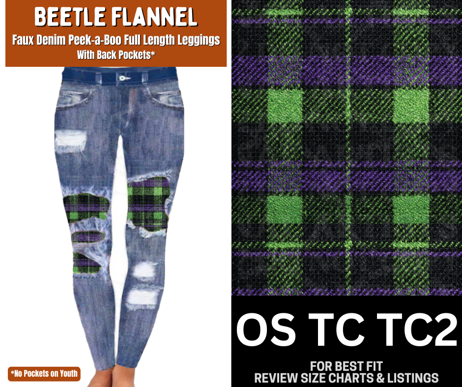 Beetle Flannel Faux Denim Full Length Peekaboo Leggings