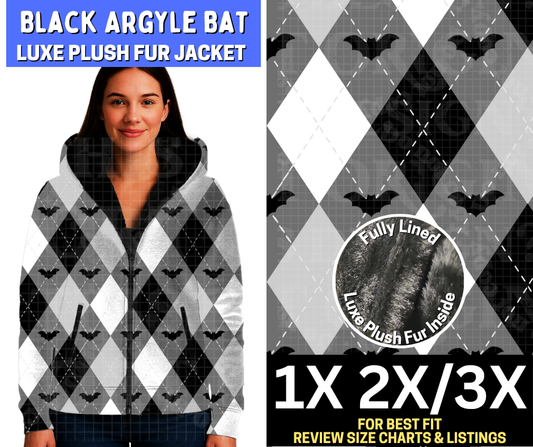 Black Argyle Bat Luxe Fur Jacket
