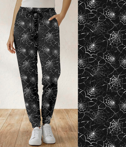 RTS - Black and White Webs Halloween Jogger Pants with Pockets
