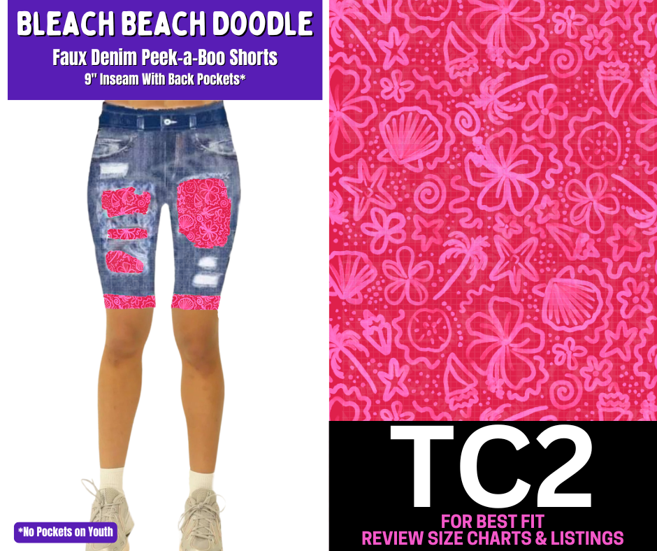 Bleach Beach Doodle Faux Denim Peekaboo Jamaica Shorts
