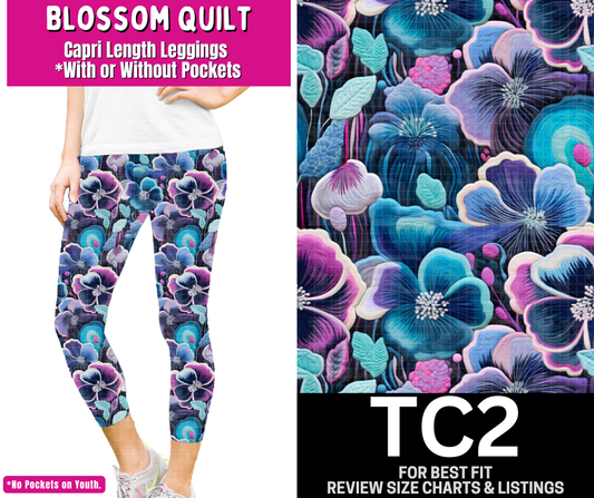 Blossom Quilt Capri Length Leggings w/ Pockets