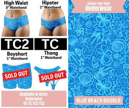 Blue Beach Doodle Hipster, High Waist Underwear