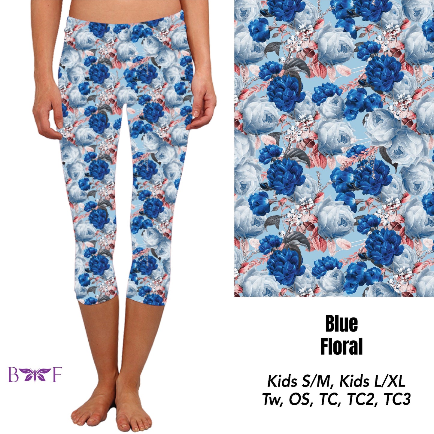 Blue Floral Leggings and Capris