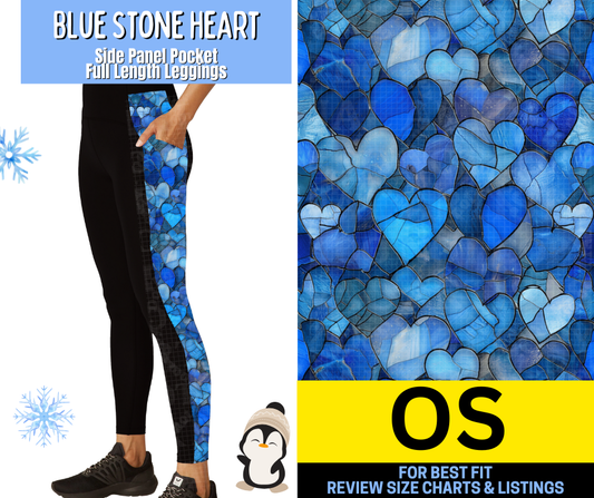Blue Stone Heart Side Panel Pocket Full Length Leggings
