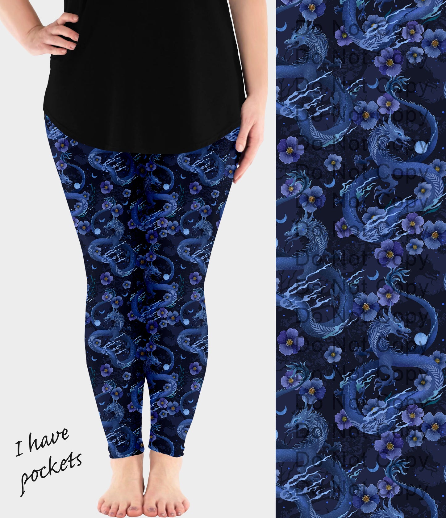 RTS - Blue Mystic Dragon Leggings w/ Pockets