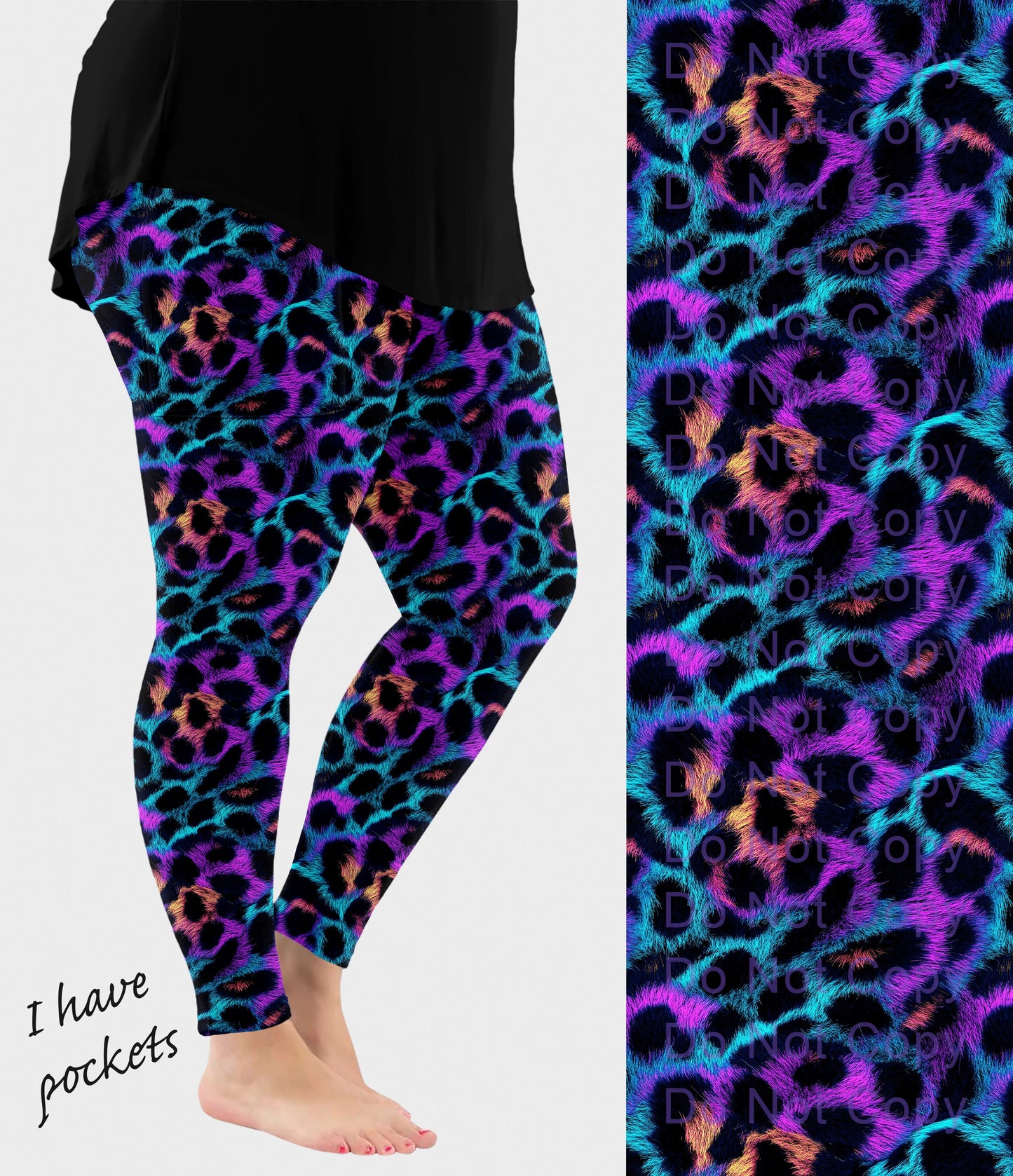 RTS - Blue and Purple Leopard Fur Design Leggings with Pockets