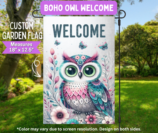 Boho Owl Welcome Garden Flag
