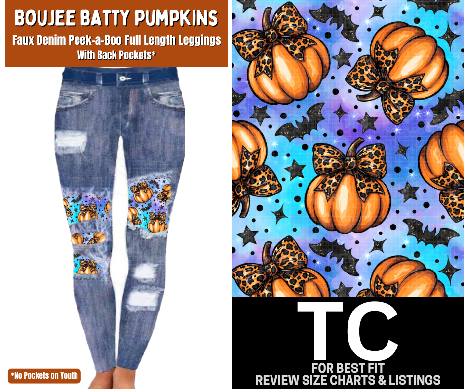 Boujee Batty Pumpkins Faux Denim Full Length Peekaboo Leggings