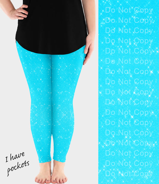 RTS - Bright Blue Sparkle Leggings w/ Pockets