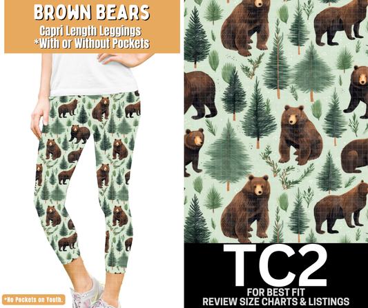 Brown Bears Capri Length Leggings w/ Pockets