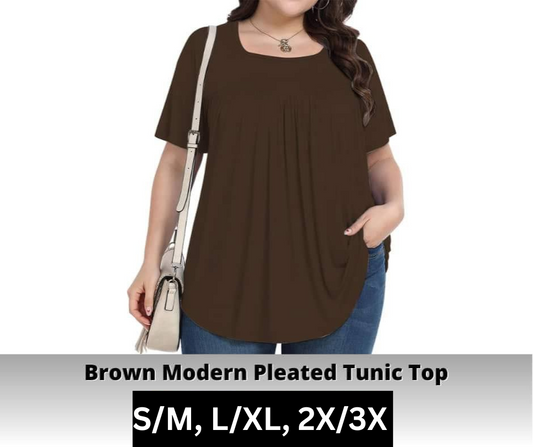 Brown Pleated Tunic Top