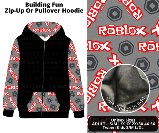 Preorder! Closes 11/27. ETA Feb. Building Fun Zip-Up or Pullover Hoodie